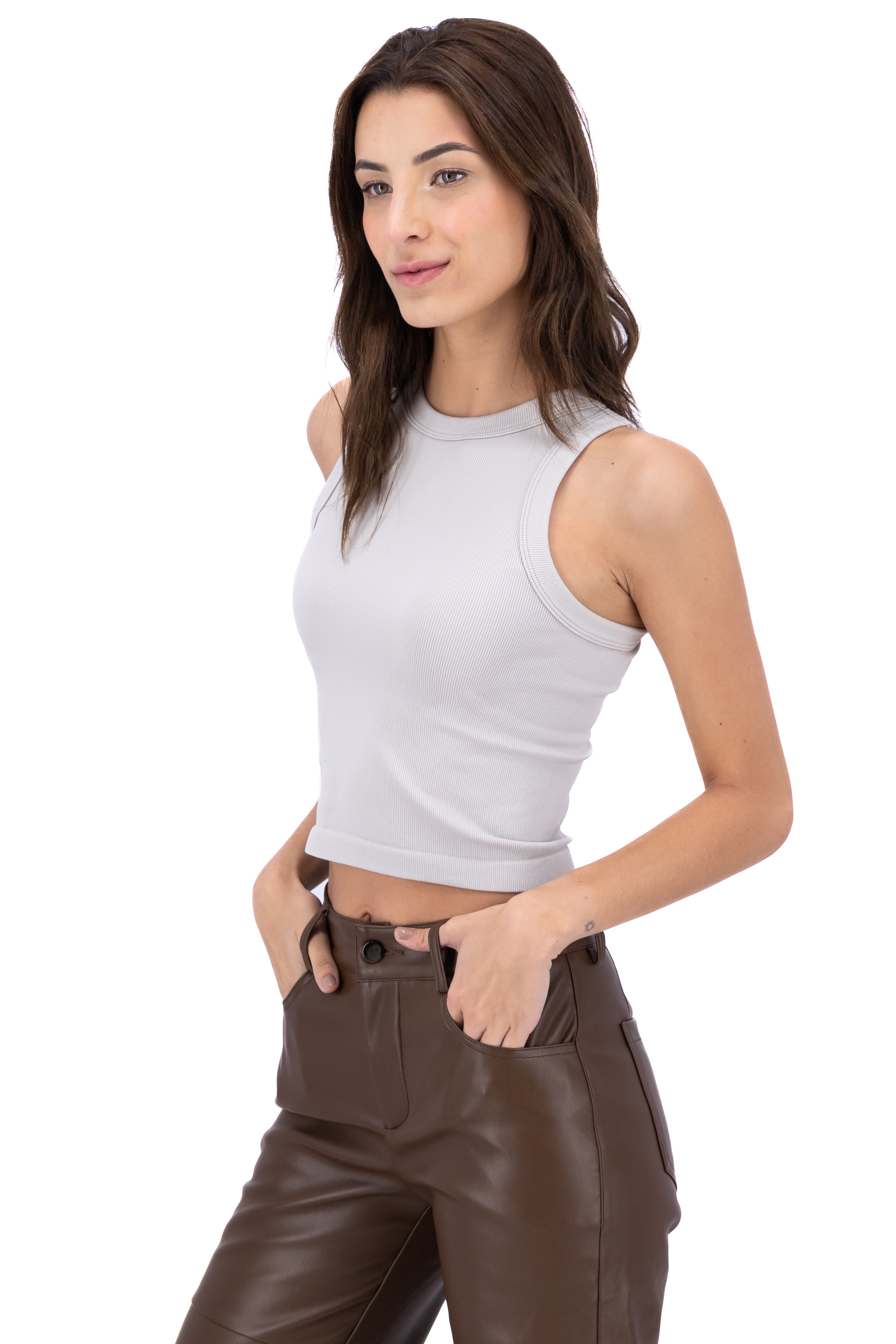 Top liso cuello alto GRIS JASPE