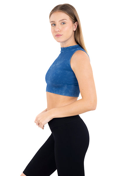 Top cuello alto deslavado AZUL COMBO