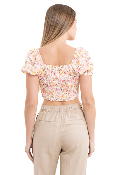 Top crop manga corta flores ROSA