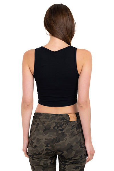 Top cuello redondo lace up NEGRO