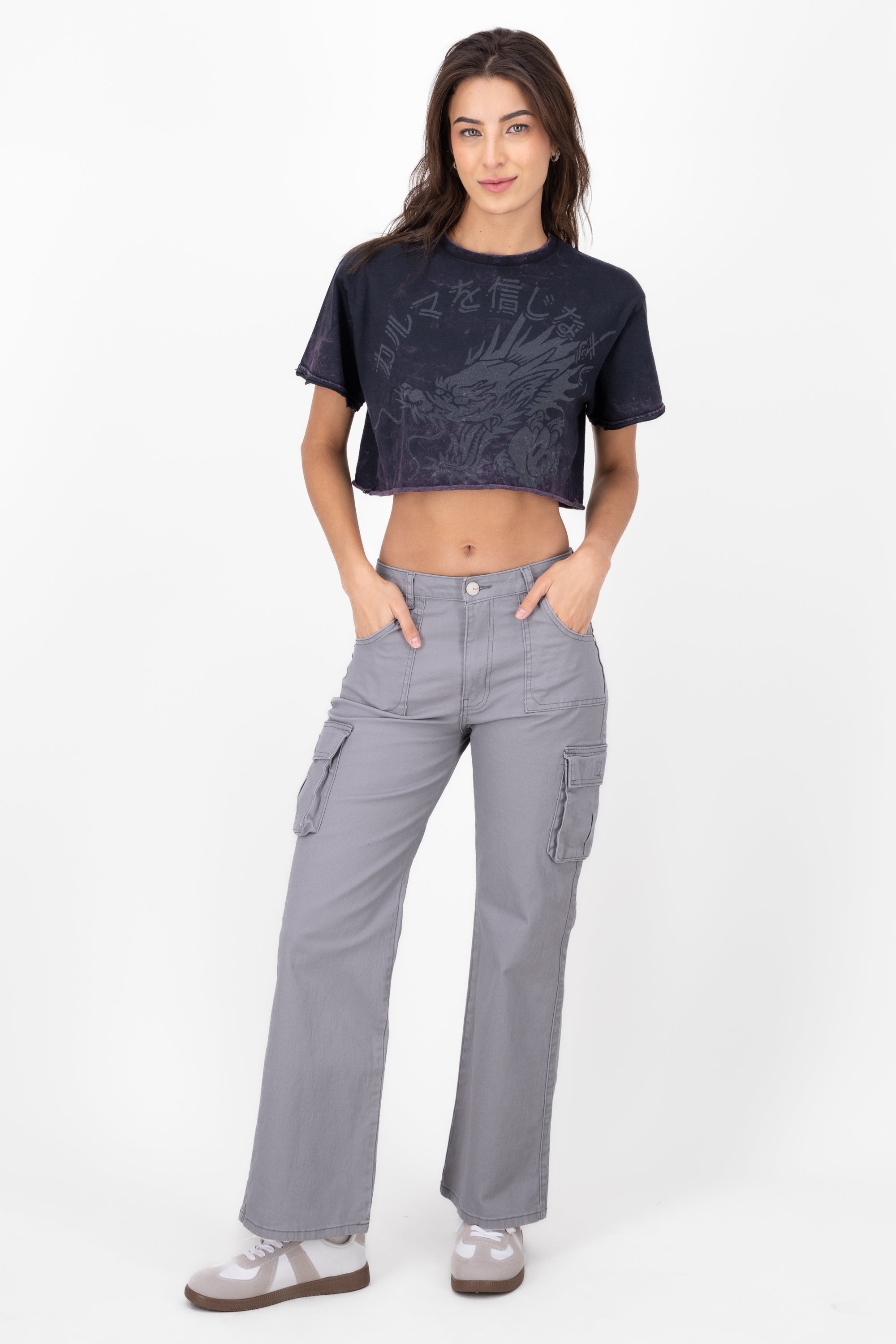 Jeans cargo wide leg lisos GRIS CLARO