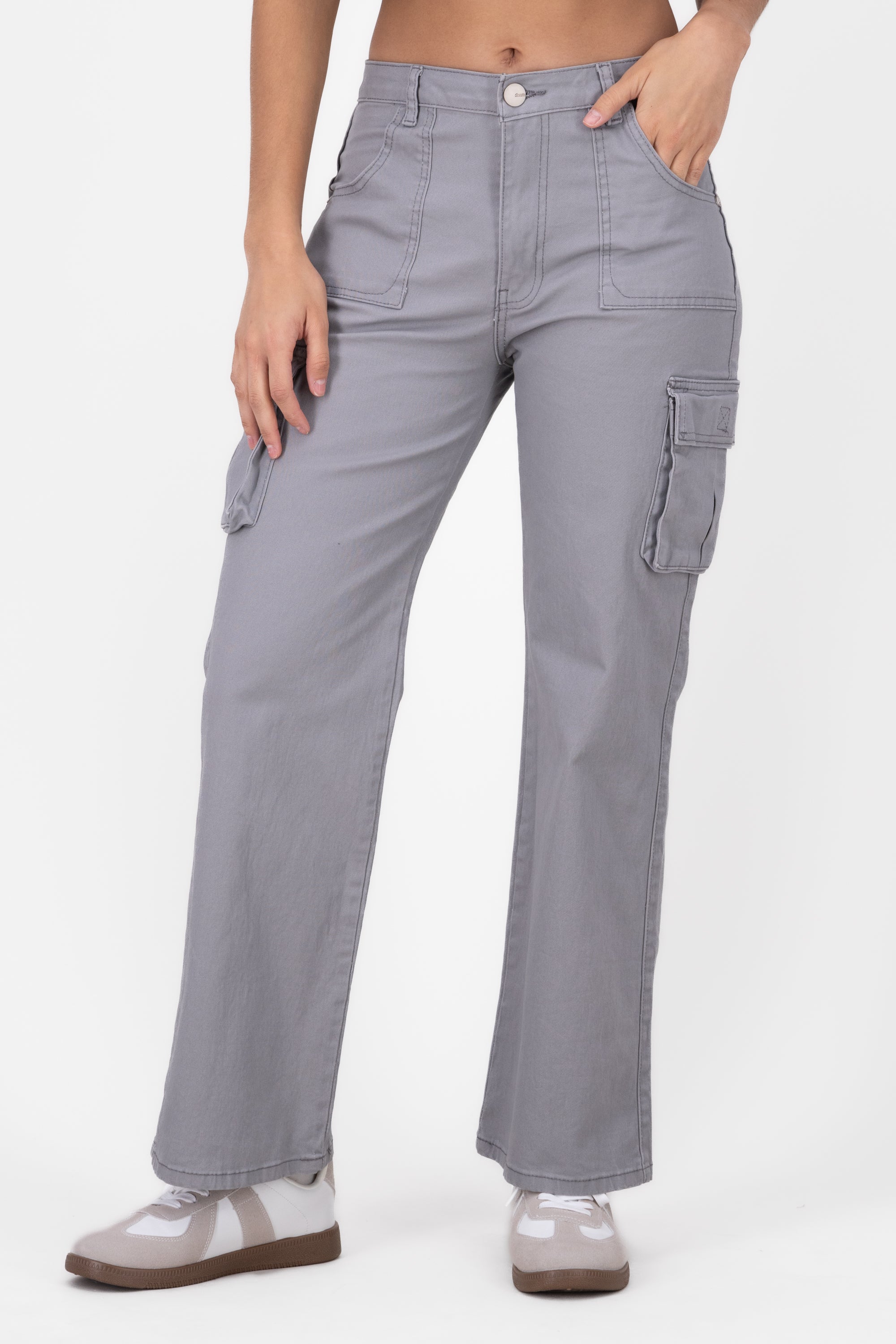 Jeans cargo wide leg lisos GRIS CLARO