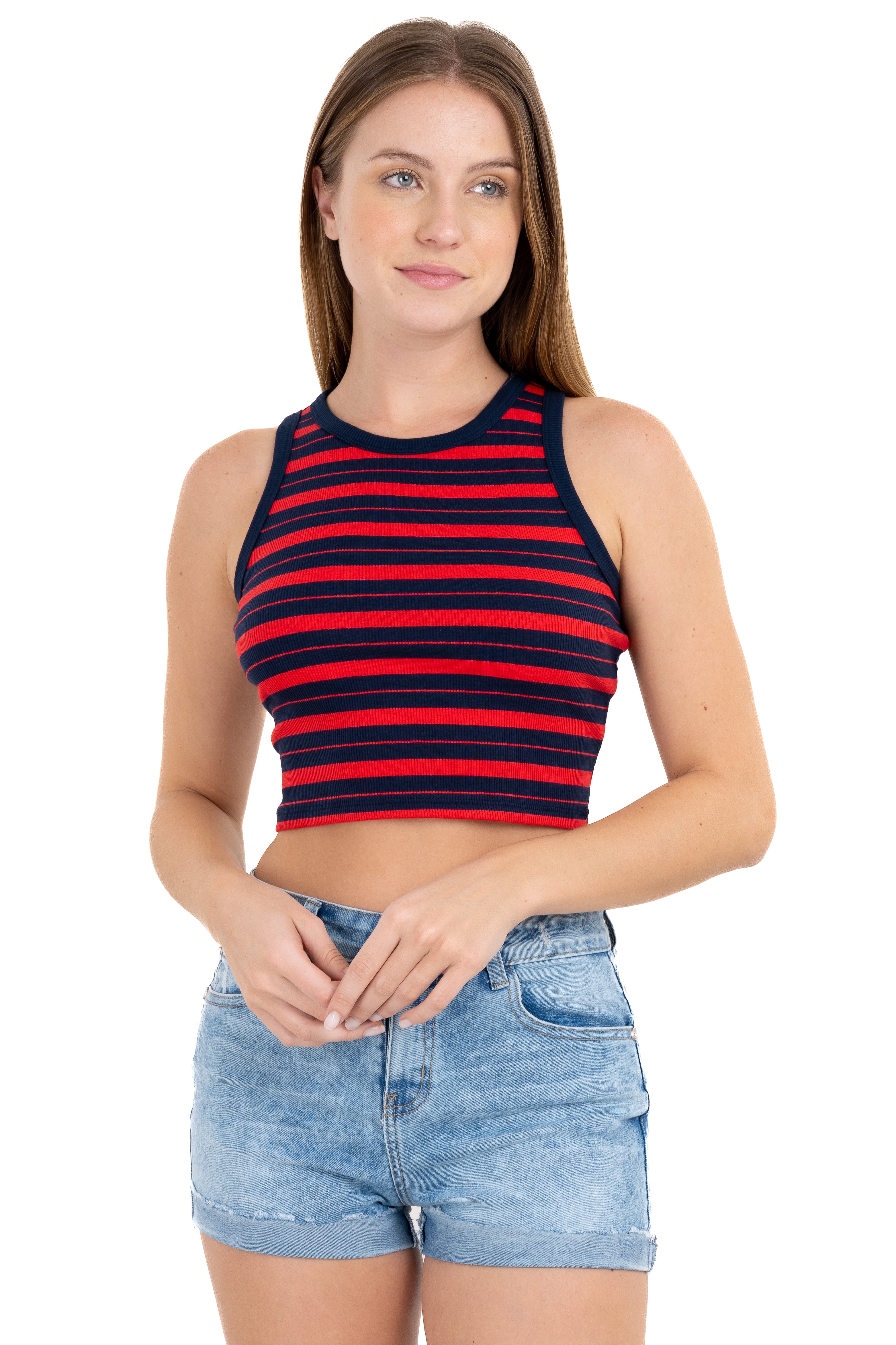 Top rayas cuello redondo AZUL COMBO