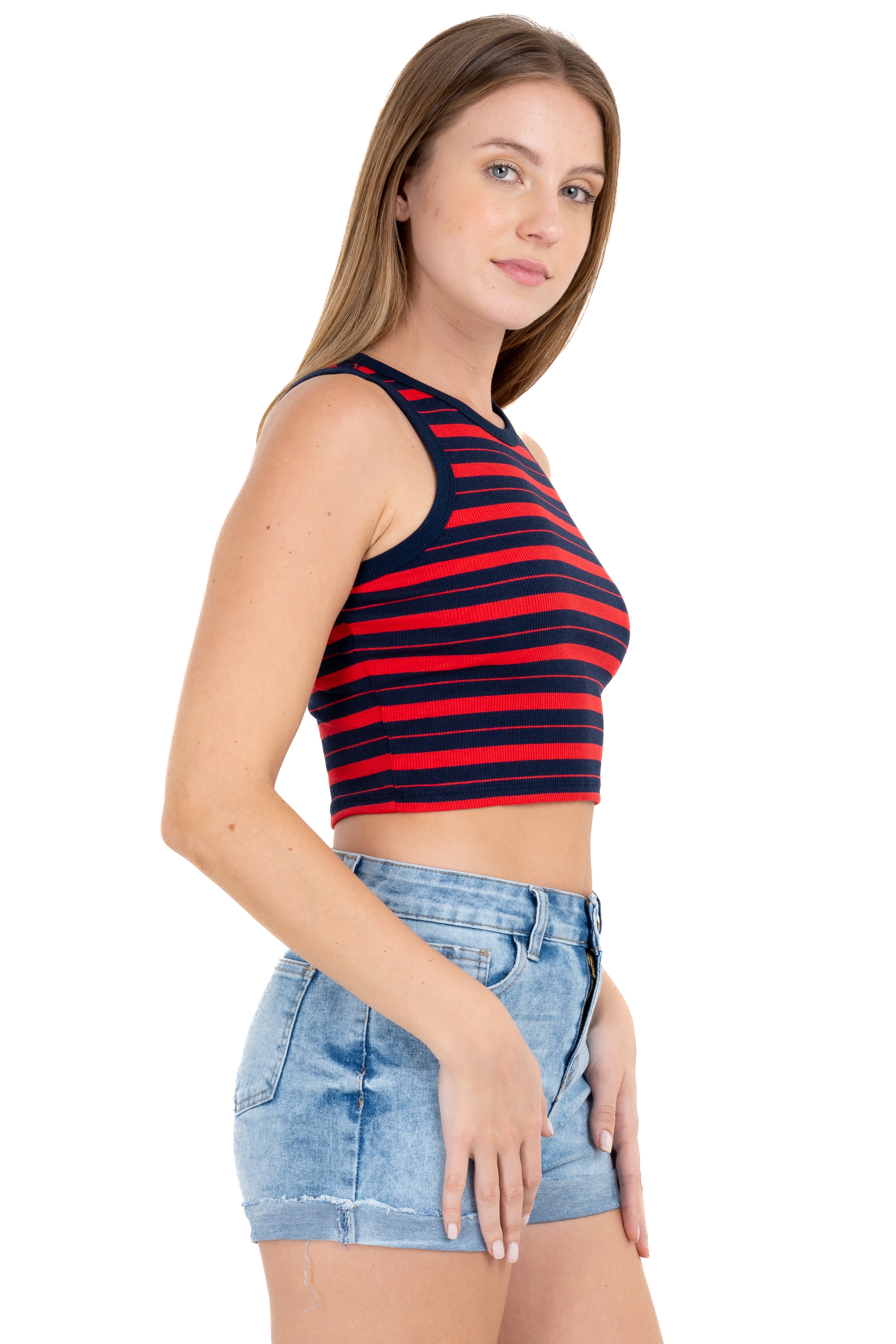 Top rayas cuello redondo AZUL COMBO