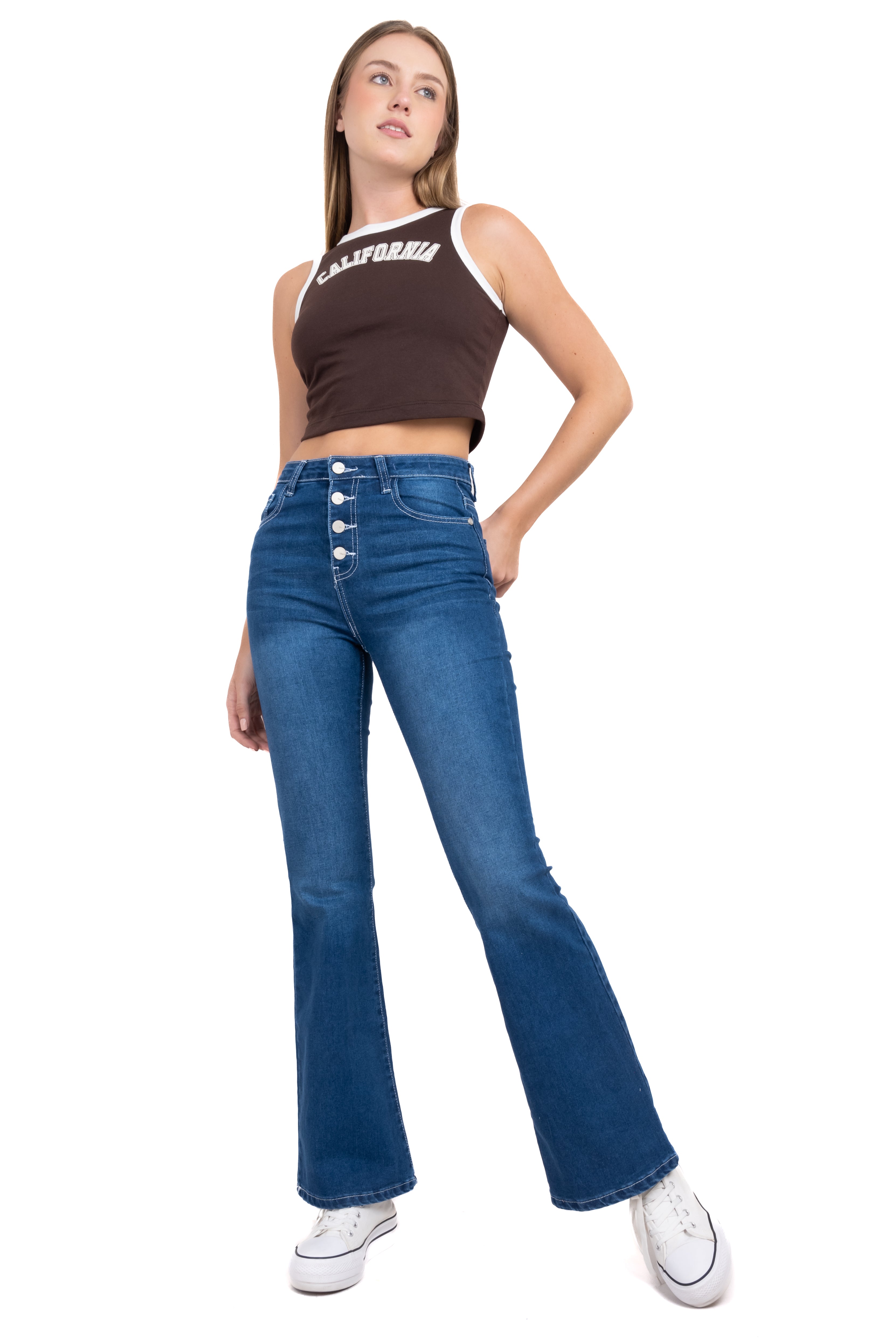 Jeans flared botones STONE MEDIO