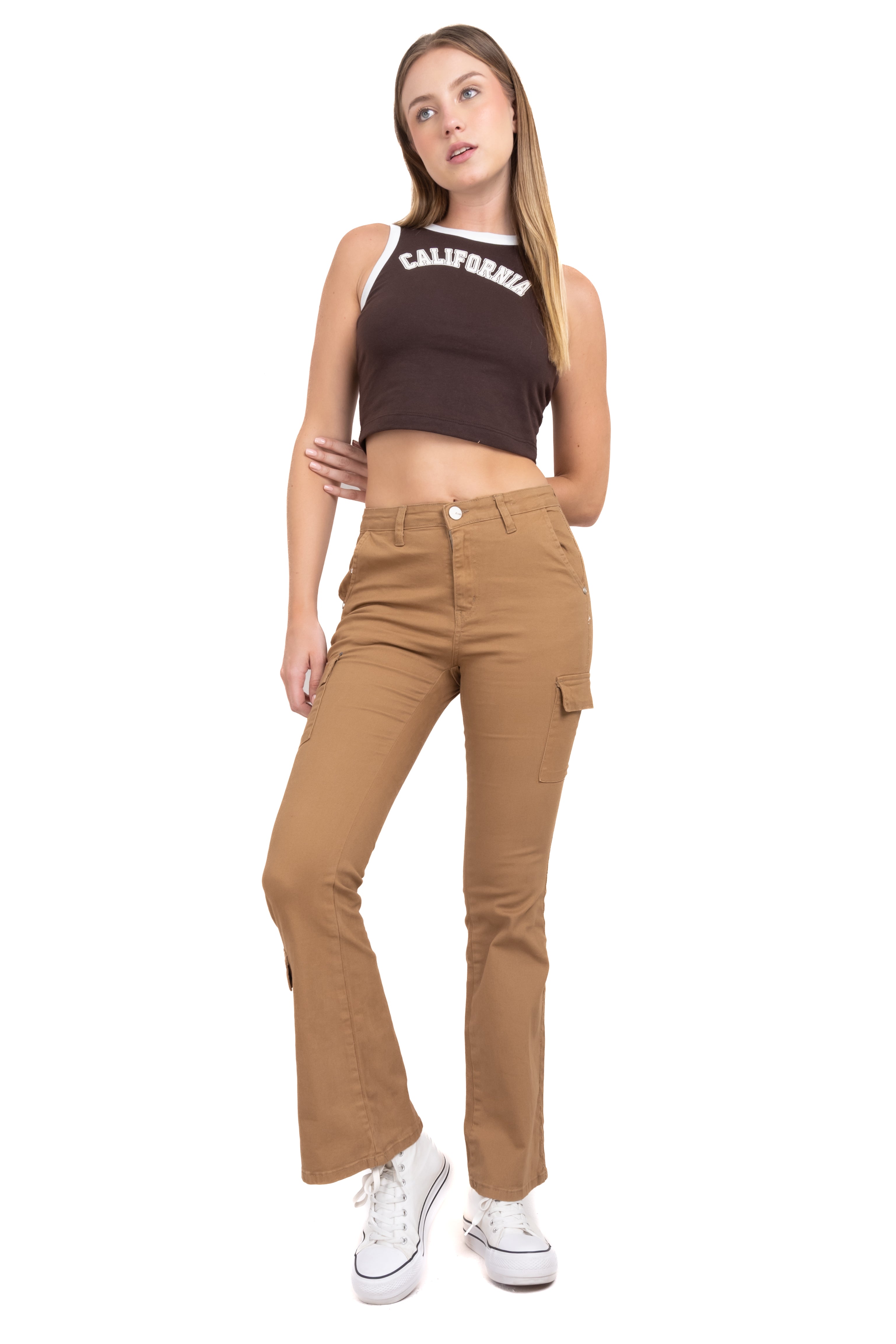 Jeans flared cargo KHAKI