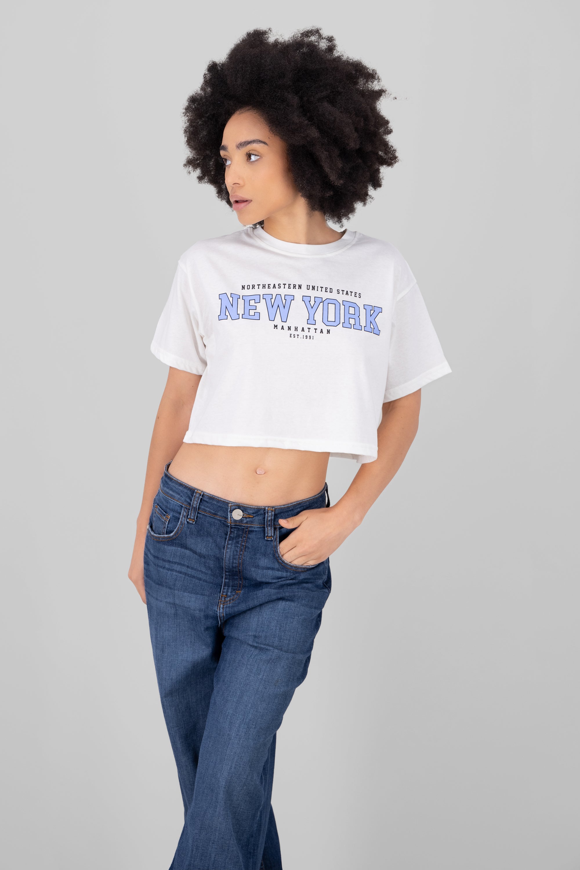 Top Crop Estampado New York BLANCO COMBO