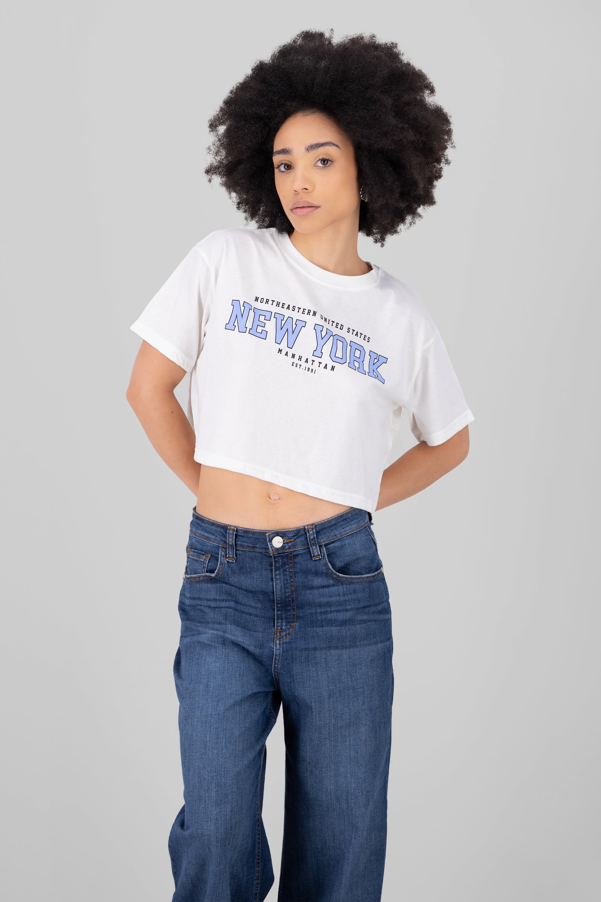 Top Crop Estampado New York BLANCO COMBO