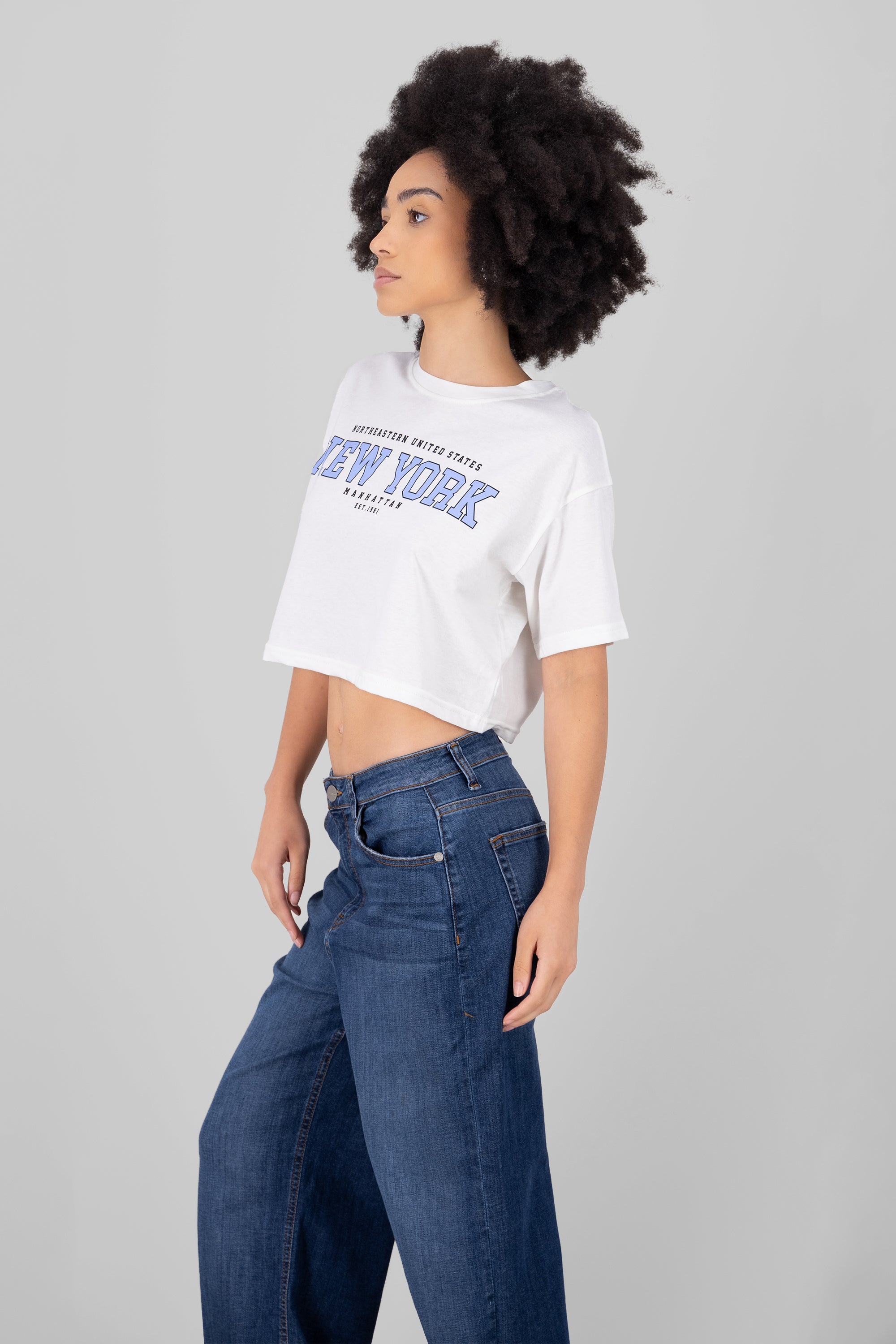 Top Crop Estampado New York BLANCO COMBO