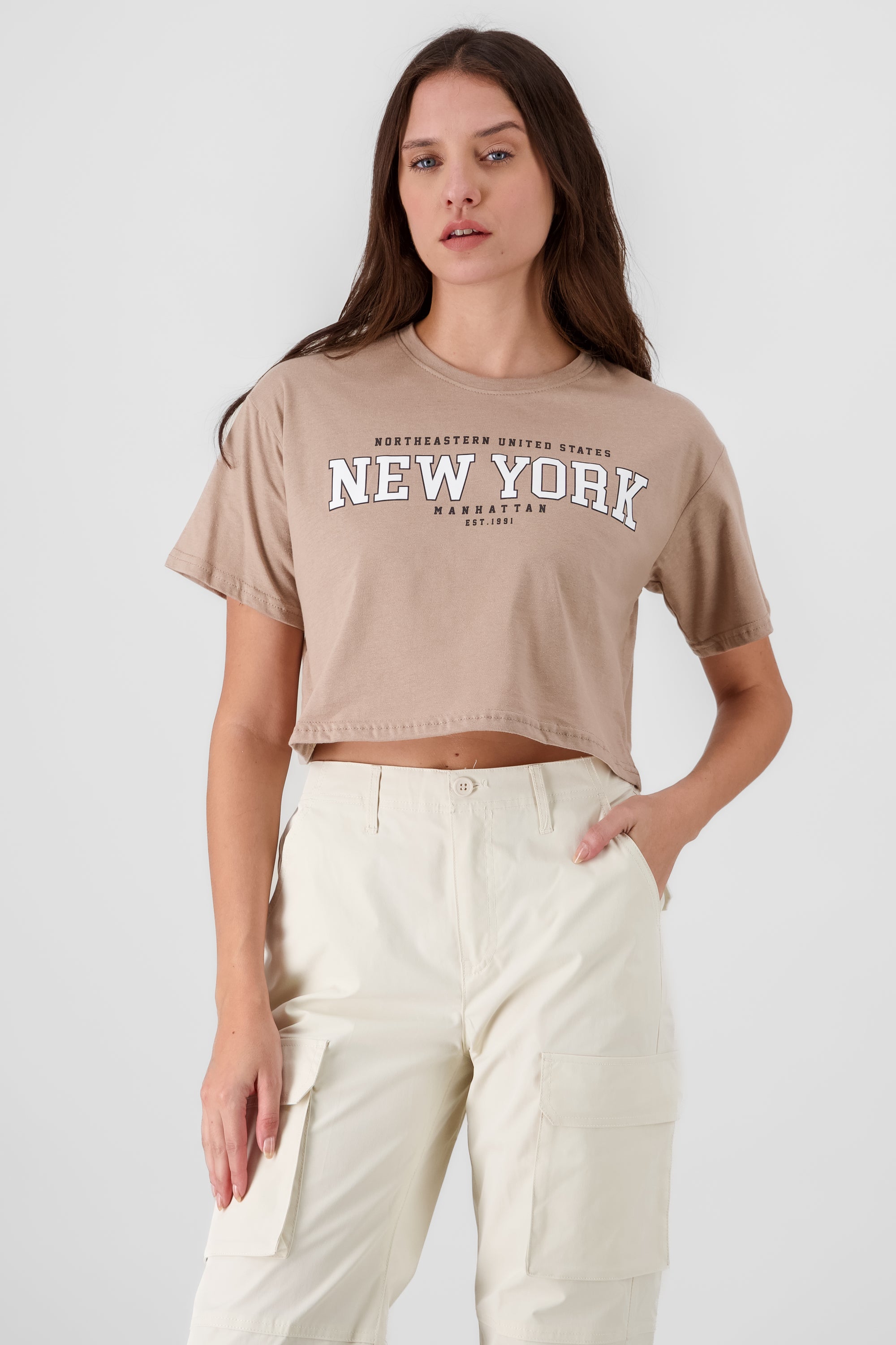 Top Crop Estampado New York KHAKI