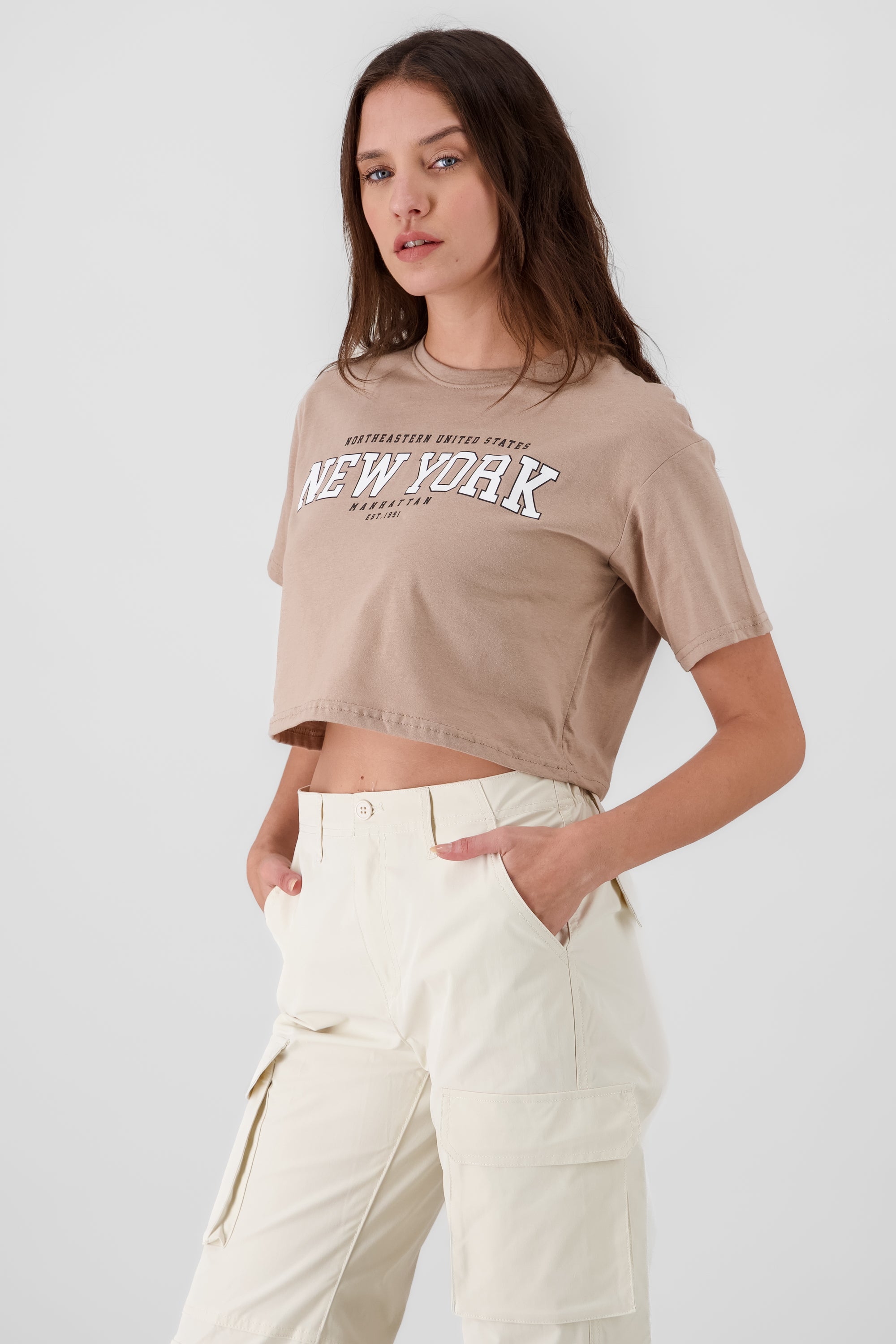 Top Crop Estampado New York KHAKI