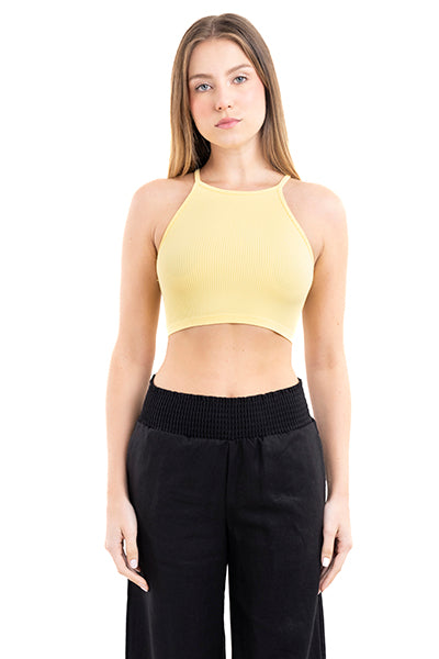 Top crop halter acanalado AMARILLO