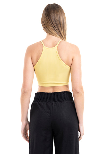 Top crop halter acanalado AMARILLO