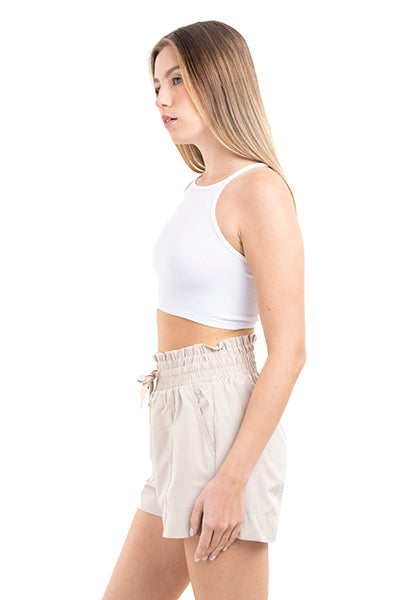 Top crop halter acanalado BLANCO