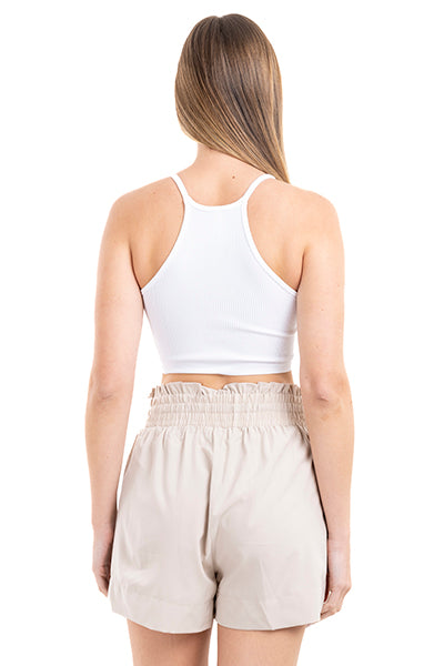 Top crop halter acanalado BLANCO