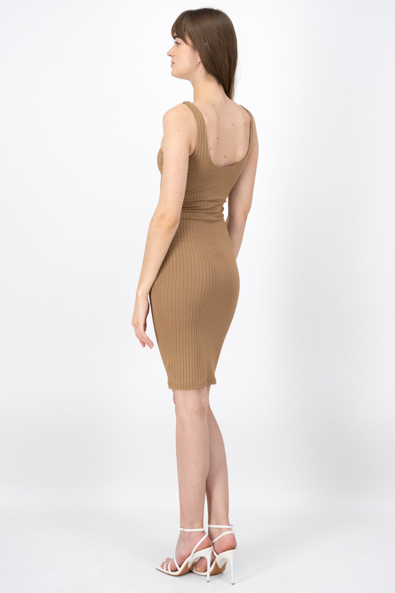 Vestido Midi Acanalado Tirantes TAUPE