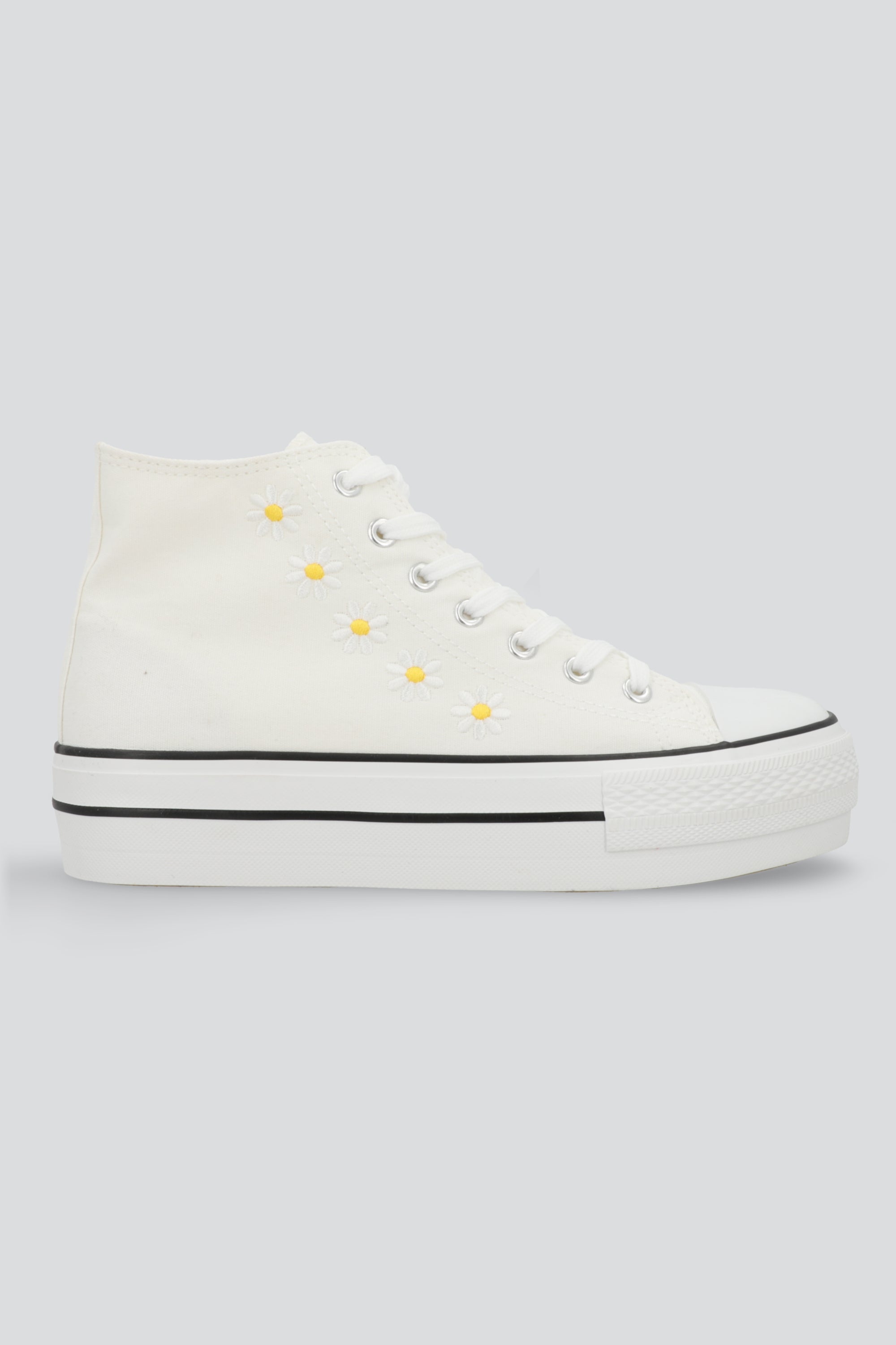 Tenis canvas margaritas plataforma BLANCO