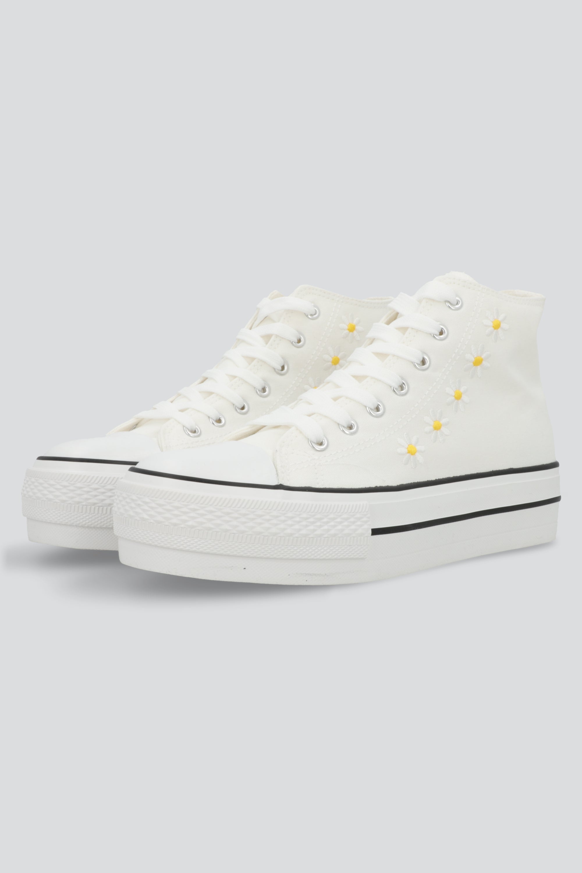 Tenis canvas margaritas plataforma BLANCO