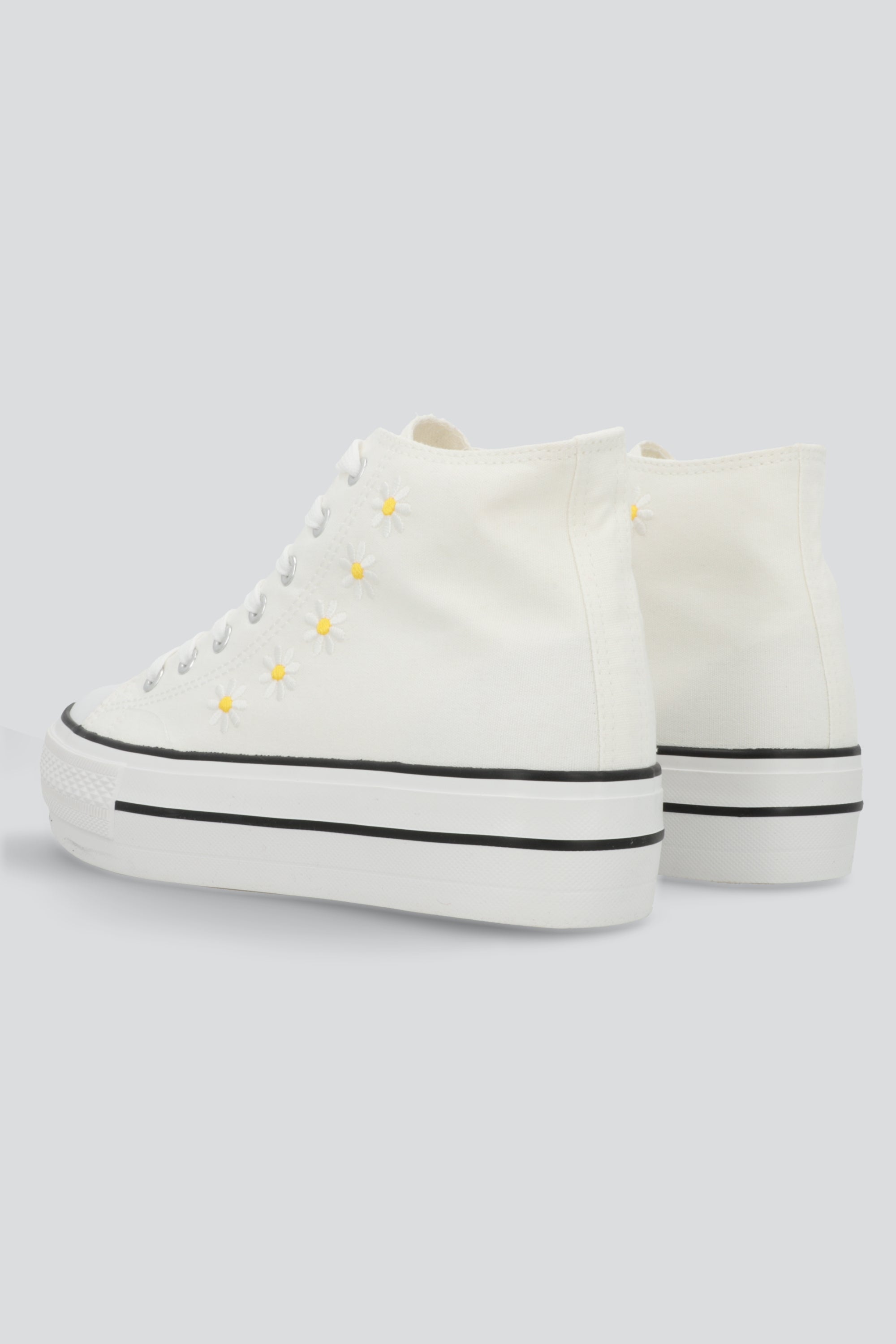 Tenis canvas margaritas plataforma BLANCO