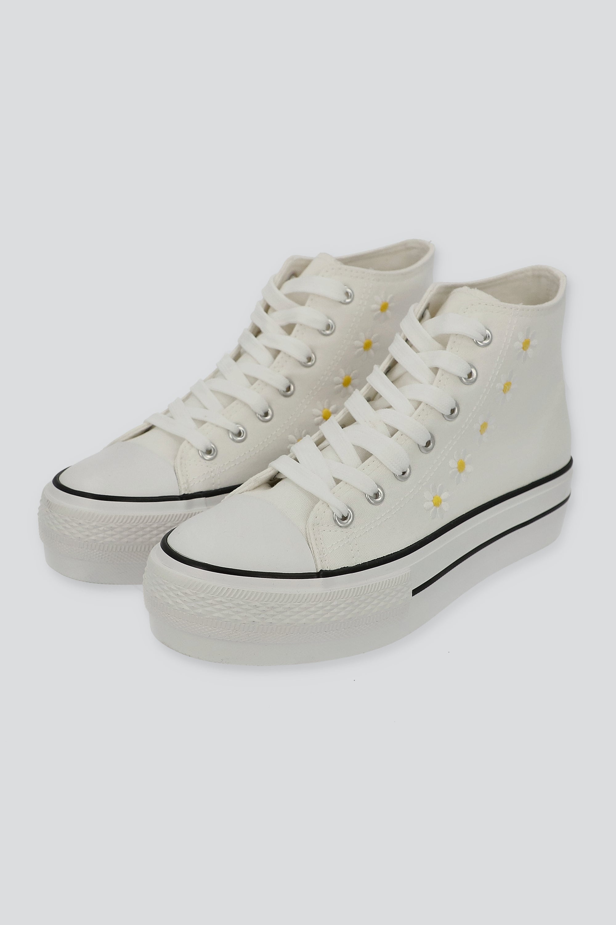 Tenis canvas margaritas plataforma BLANCO
