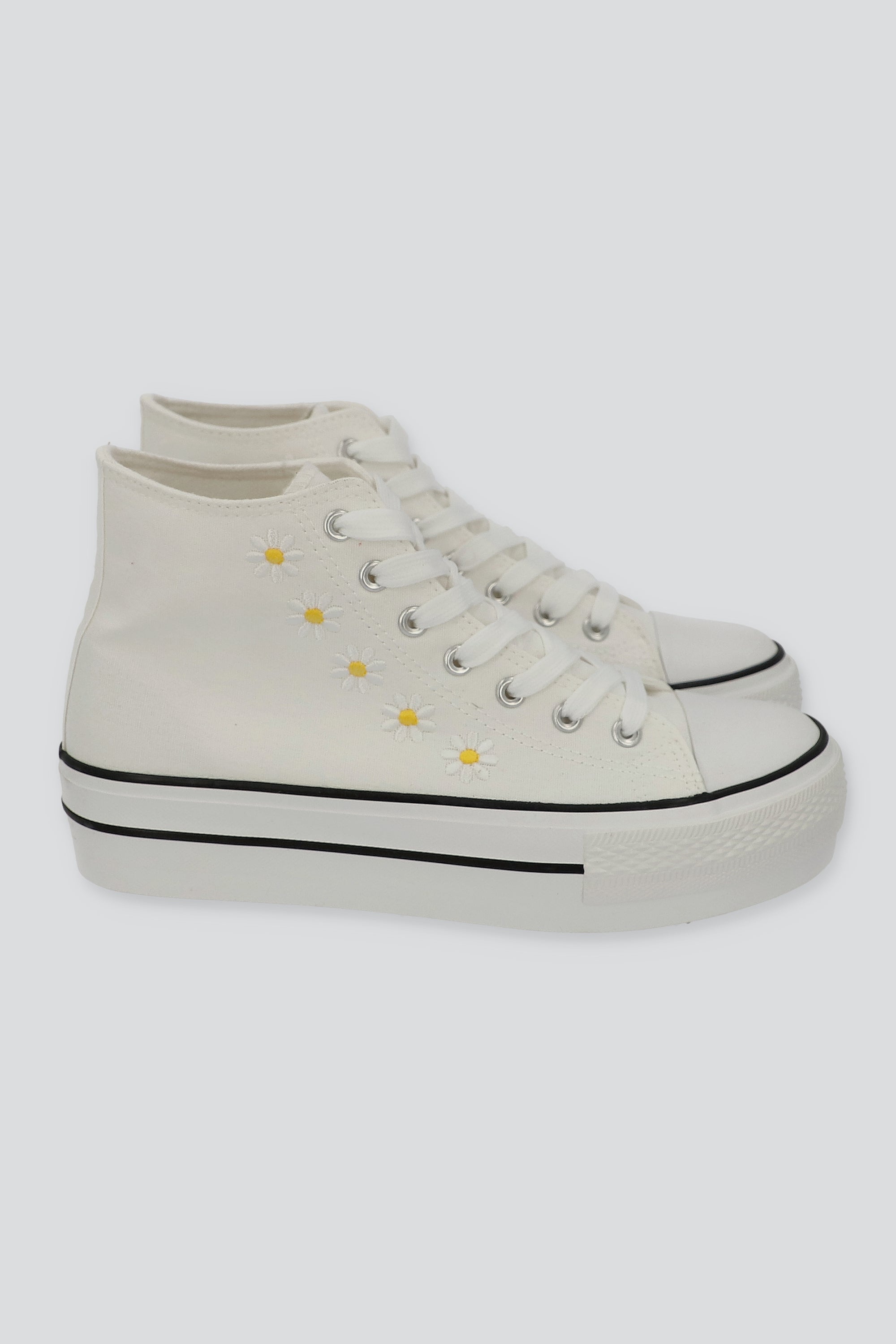 Tenis canvas margaritas plataforma BLANCO
