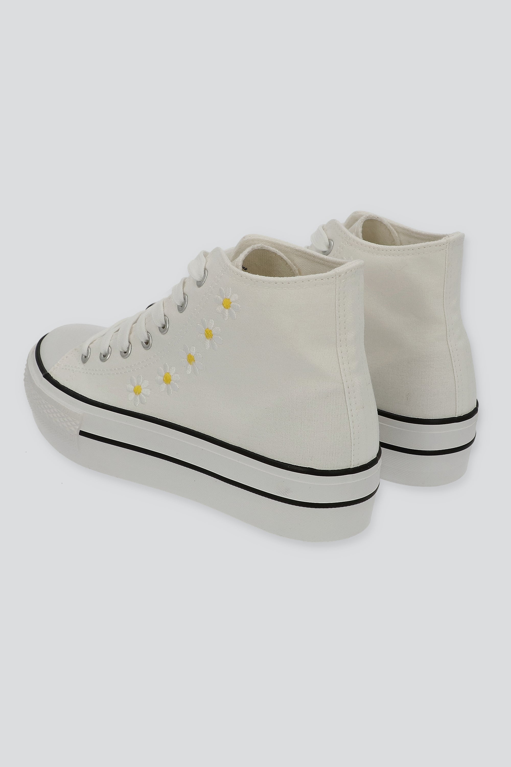 Tenis canvas margaritas plataforma BLANCO