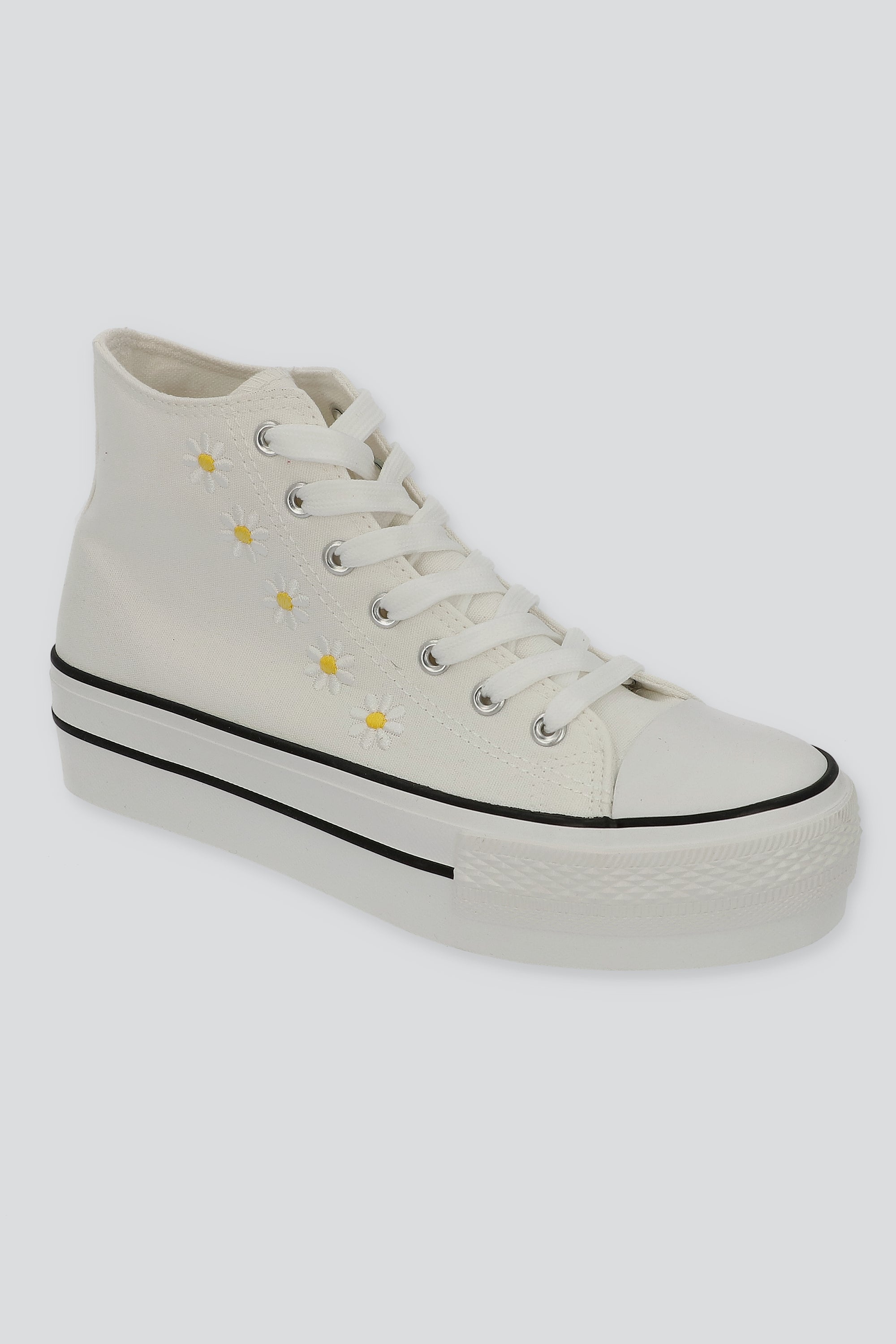 Tenis canvas margaritas plataforma BLANCO
