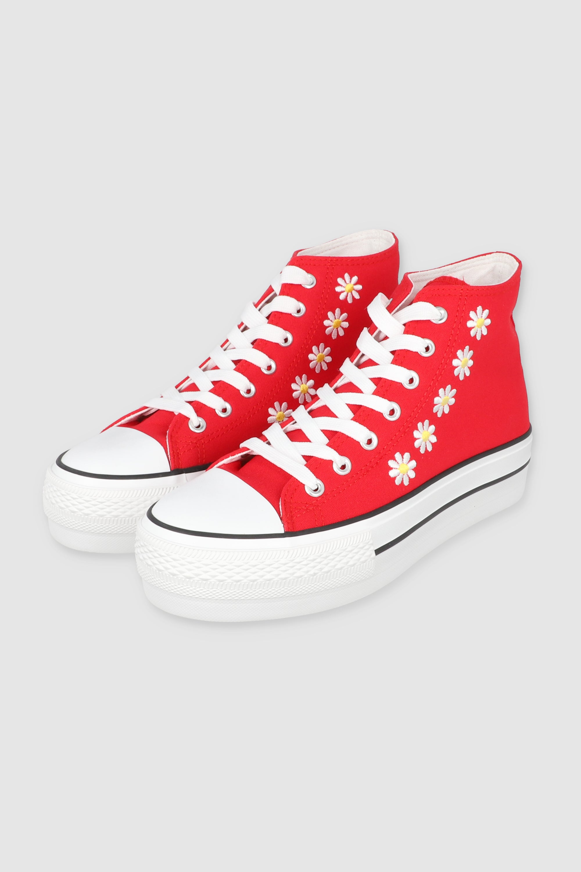 Tenis canvas margaritas plataforma ROJO