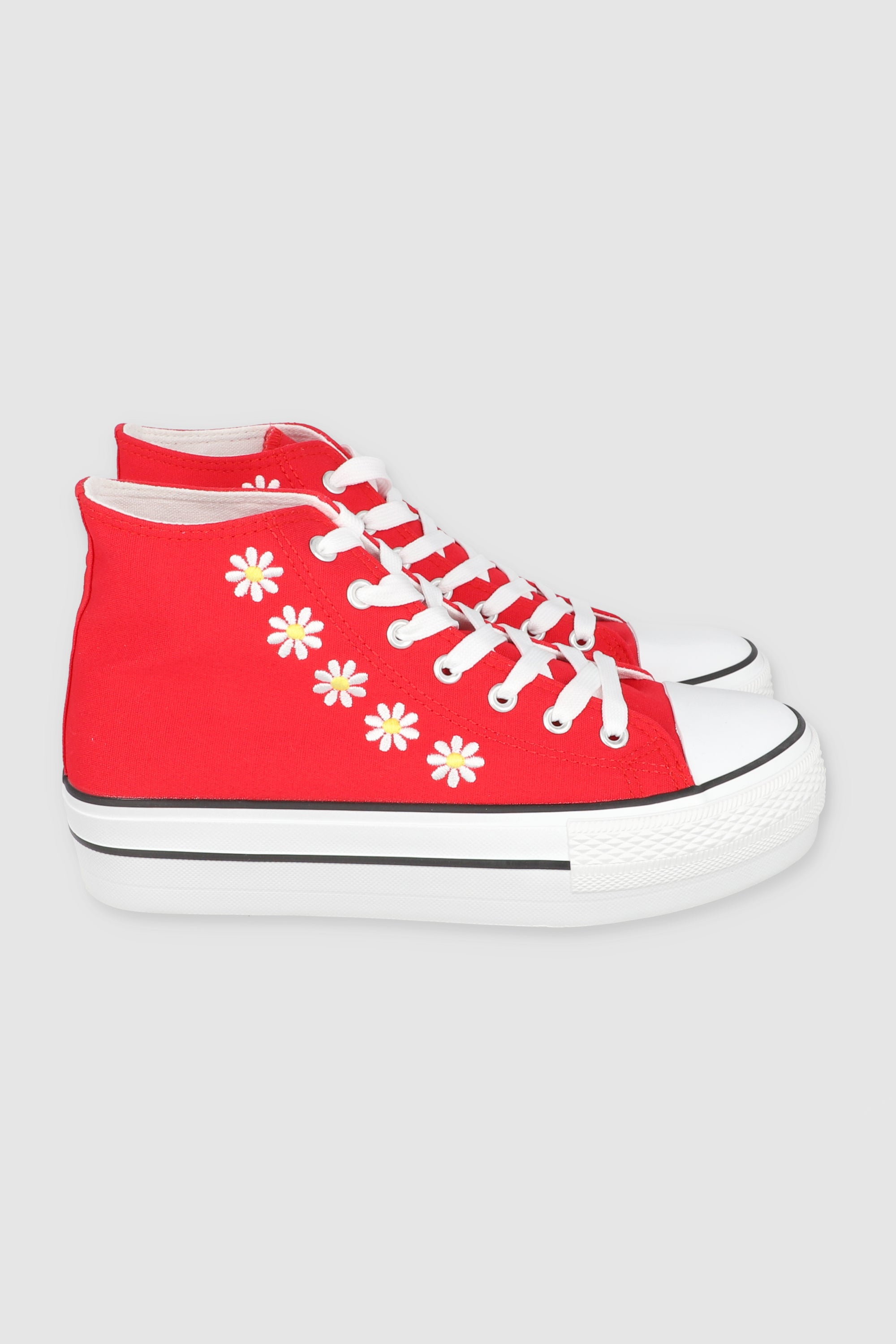 Tenis canvas margaritas plataforma ROJO