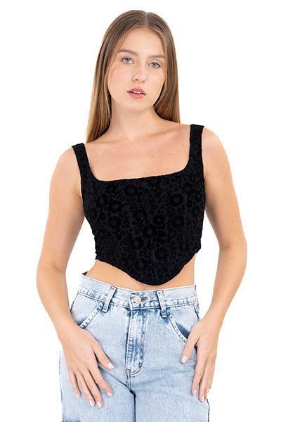 Corset flores flock NEGRO
