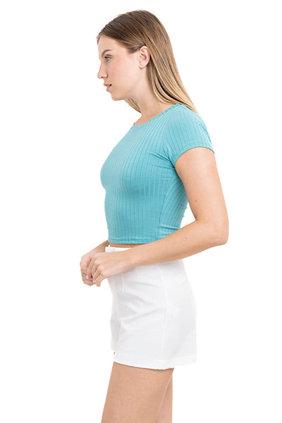 Top rib cuello redondo TURQUESA BRILLANTE