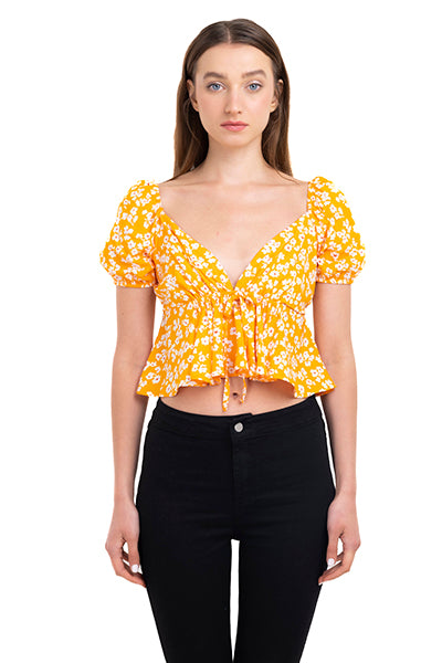 Top floreado manga abullonada NARANJA COMBO