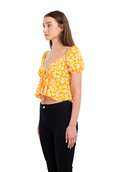 Top floreado manga abullonada NARANJA COMBO