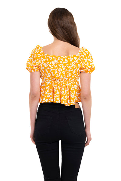 Top floreado manga abullonada NARANJA COMBO