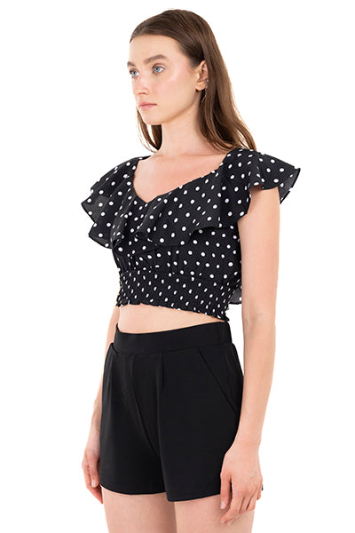Top smock polka dots olán NEGRO COMBO