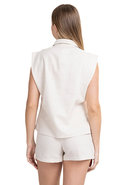 Blusa cuello solapa bolsillos HUESO