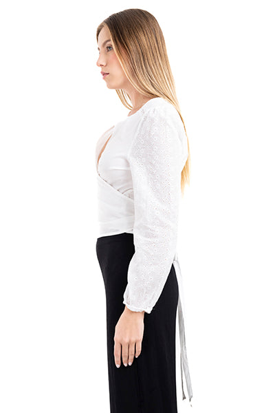 Blusa cruzada manga eyelat BLANCO