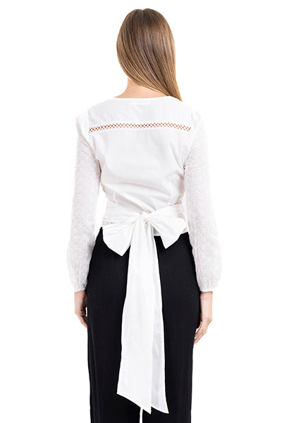 Blusa cruzada manga eyelat BLANCO