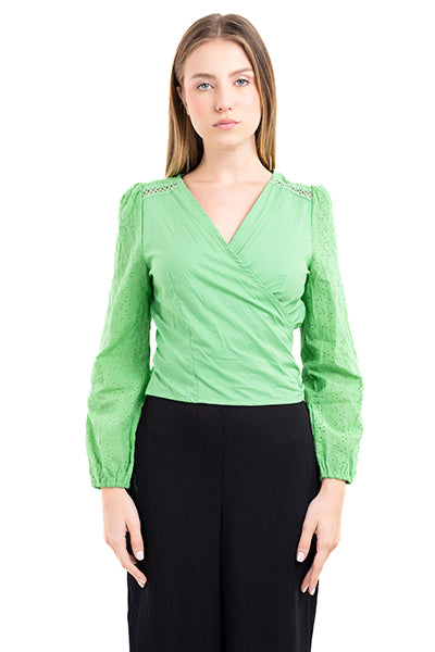 Blusa cruzada manga eyelat VERDE