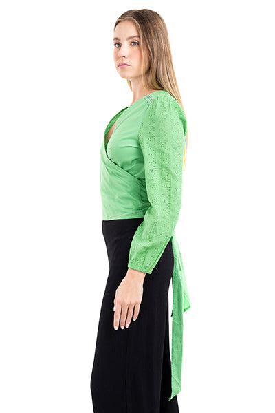 Blusa cruzada manga eyelat VERDE