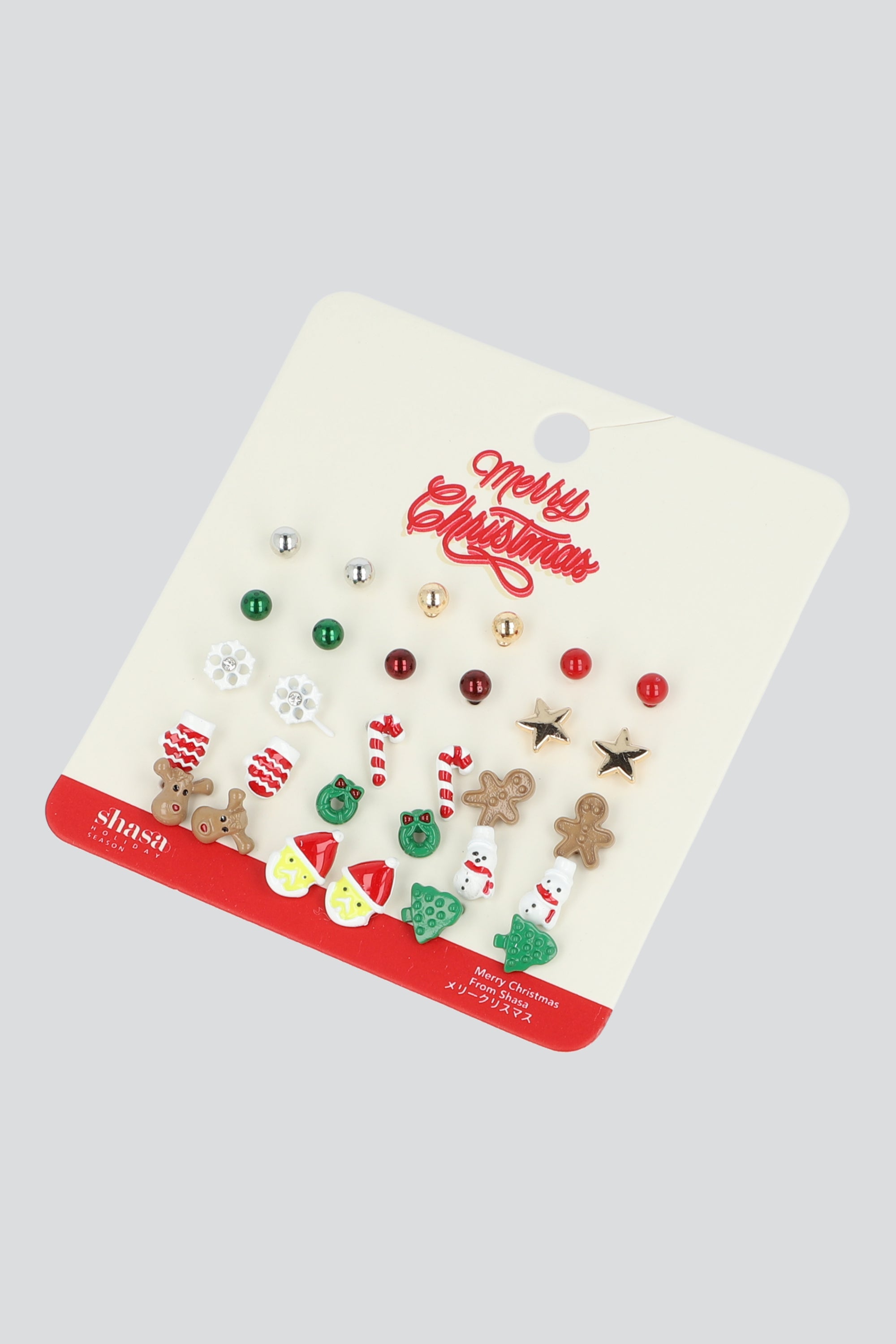 Set 15 aretes studs navideños VERDE