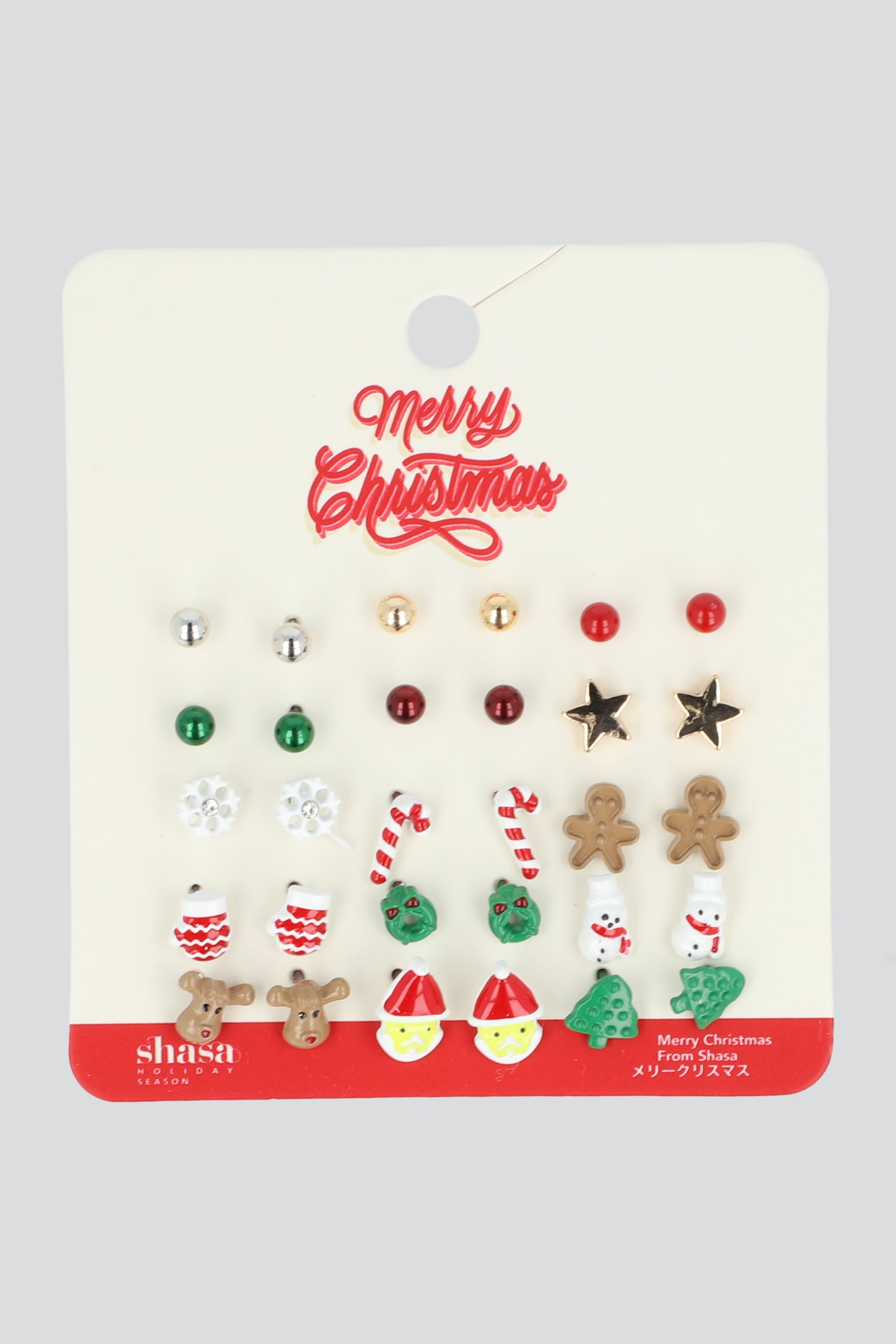 Set 15 aretes studs navideños VERDE
