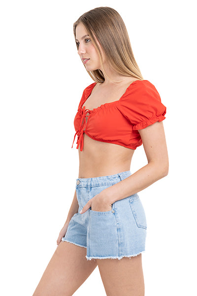 Top crop abertura cintas olán ROJO
