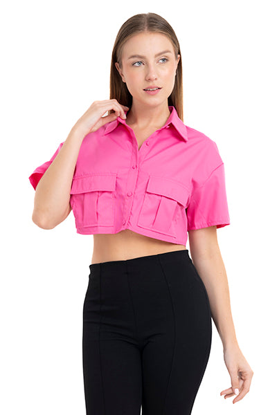 Camisa crop bolsas botones FIUSHA