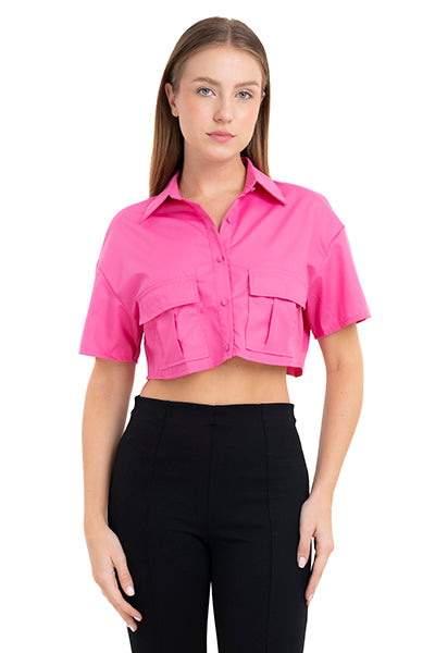 Camisa crop bolsas botones FIUSHA