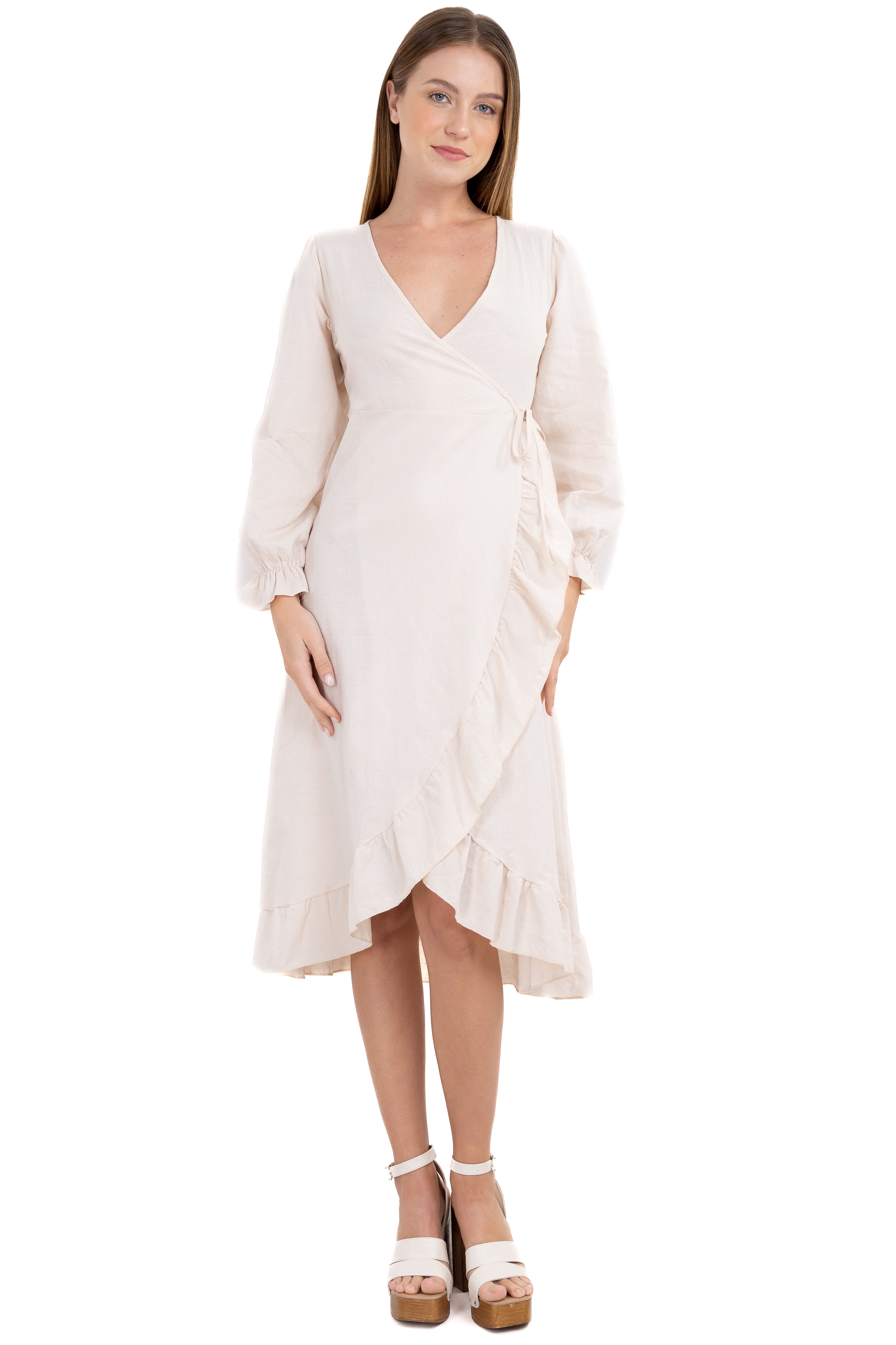 Vestido wrap olanes manga larga BEIGE