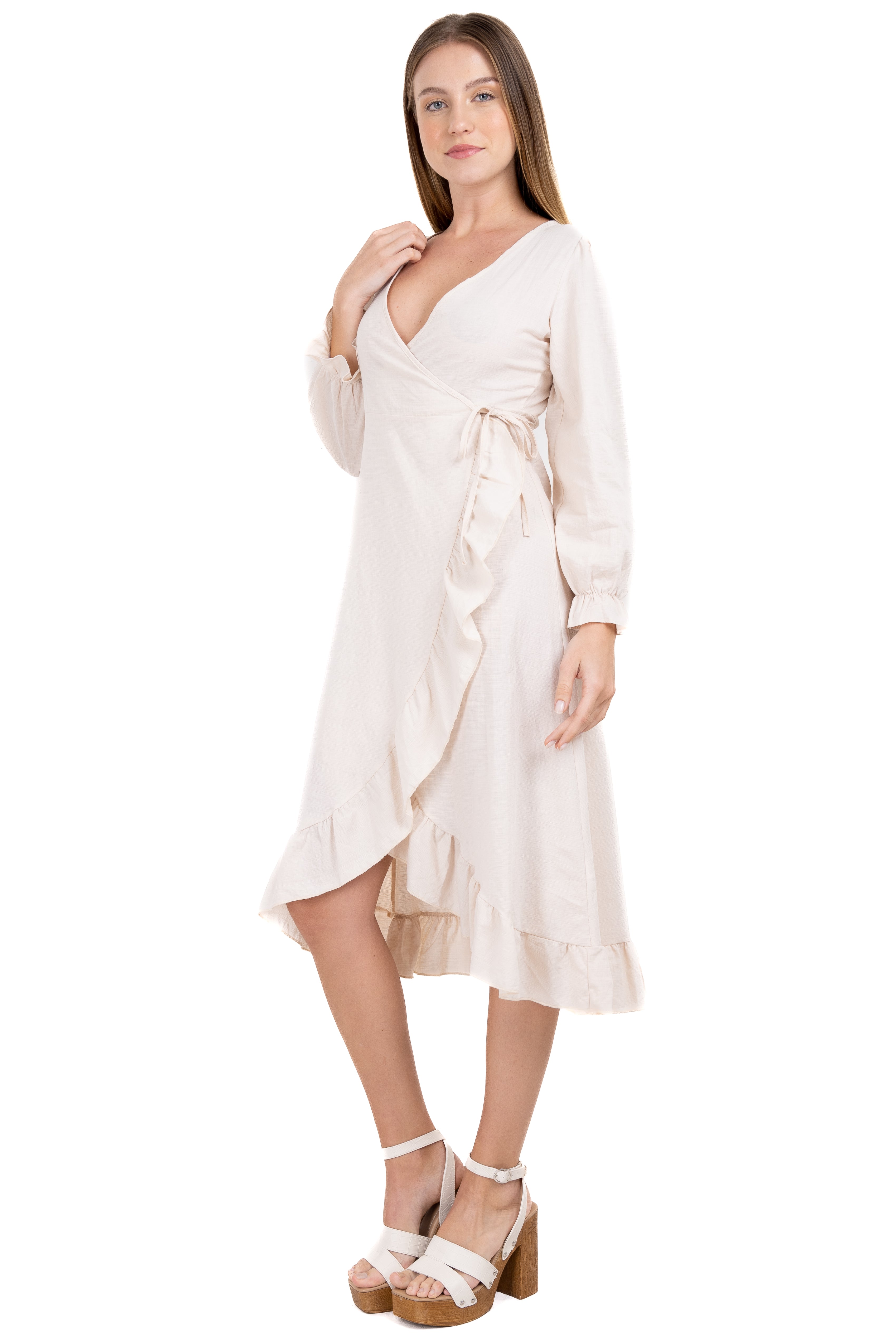 Vestido wrap olanes manga larga BEIGE