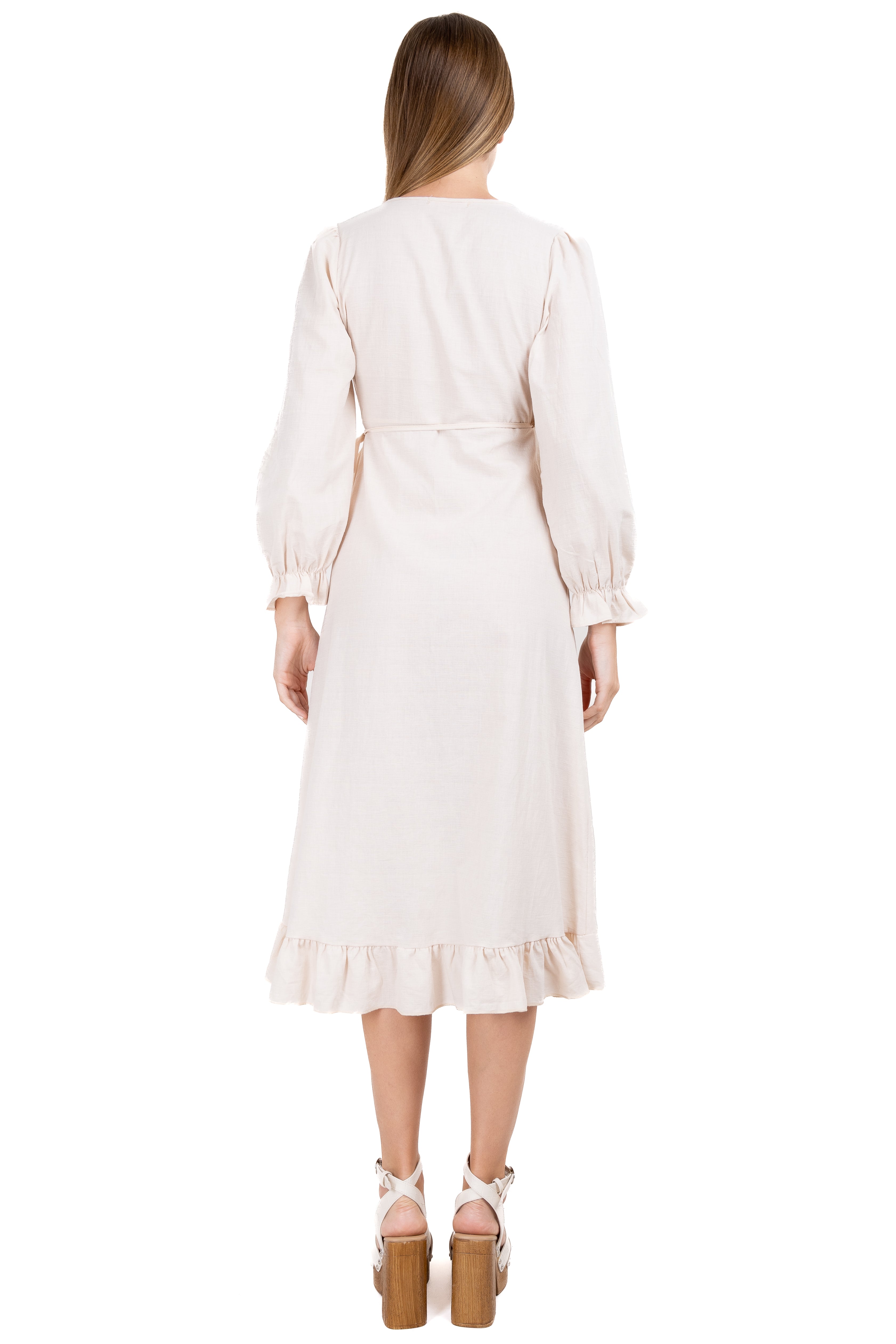 Vestido wrap olanes manga larga BEIGE