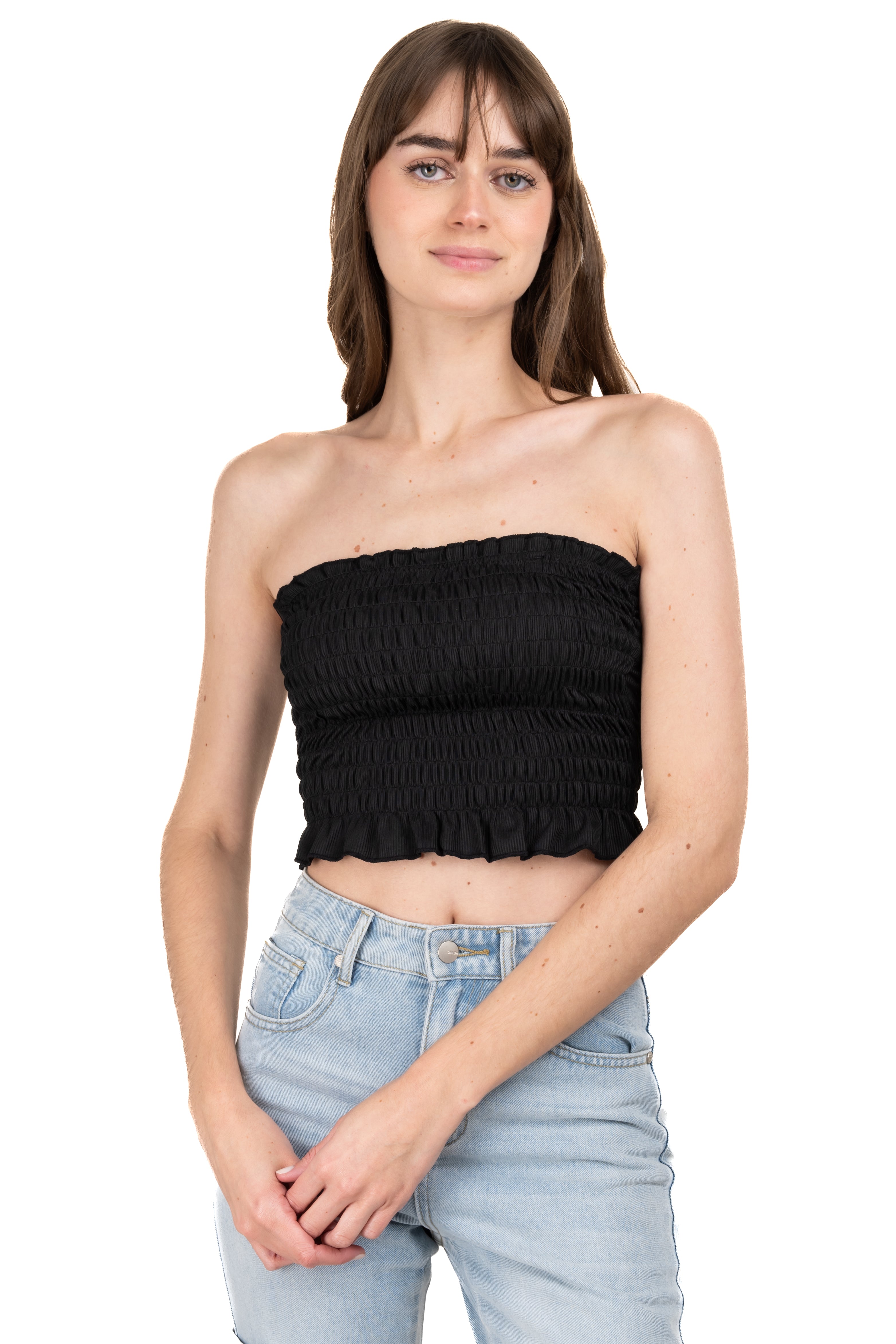 Top crop fruncido tirantes NEGRO