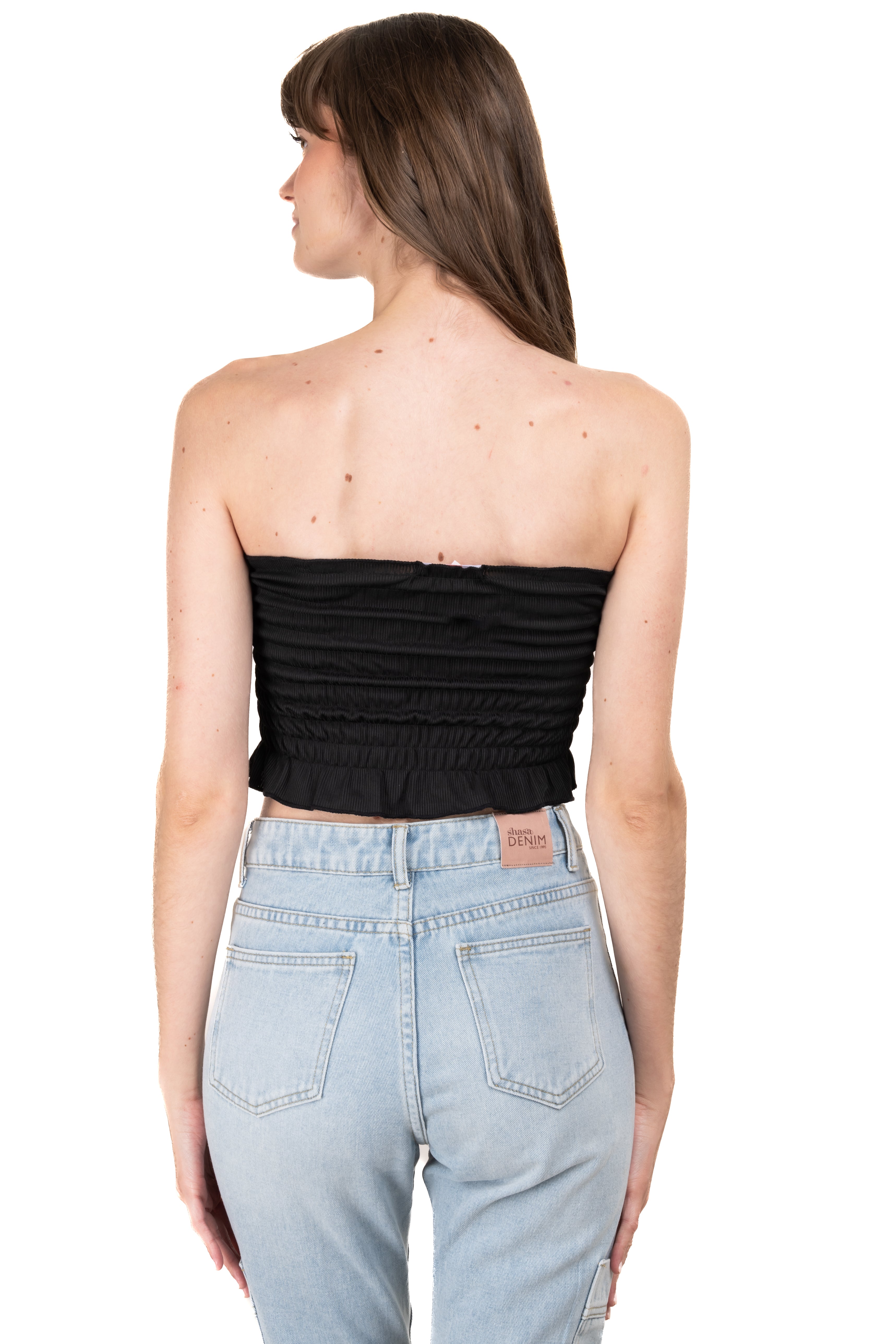 Top crop fruncido tirantes NEGRO